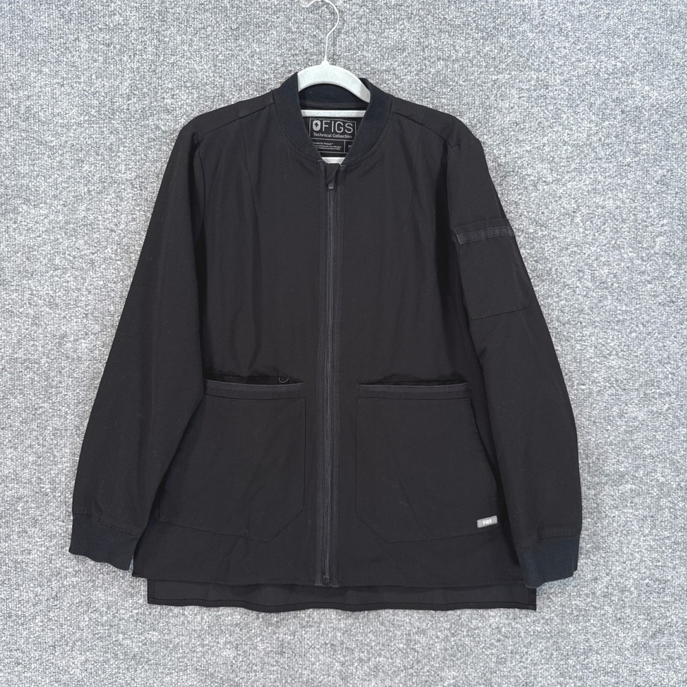 Figs Bellery Scrub Jacket Womens Medium Black Bomber Full Zip Medical Workwear